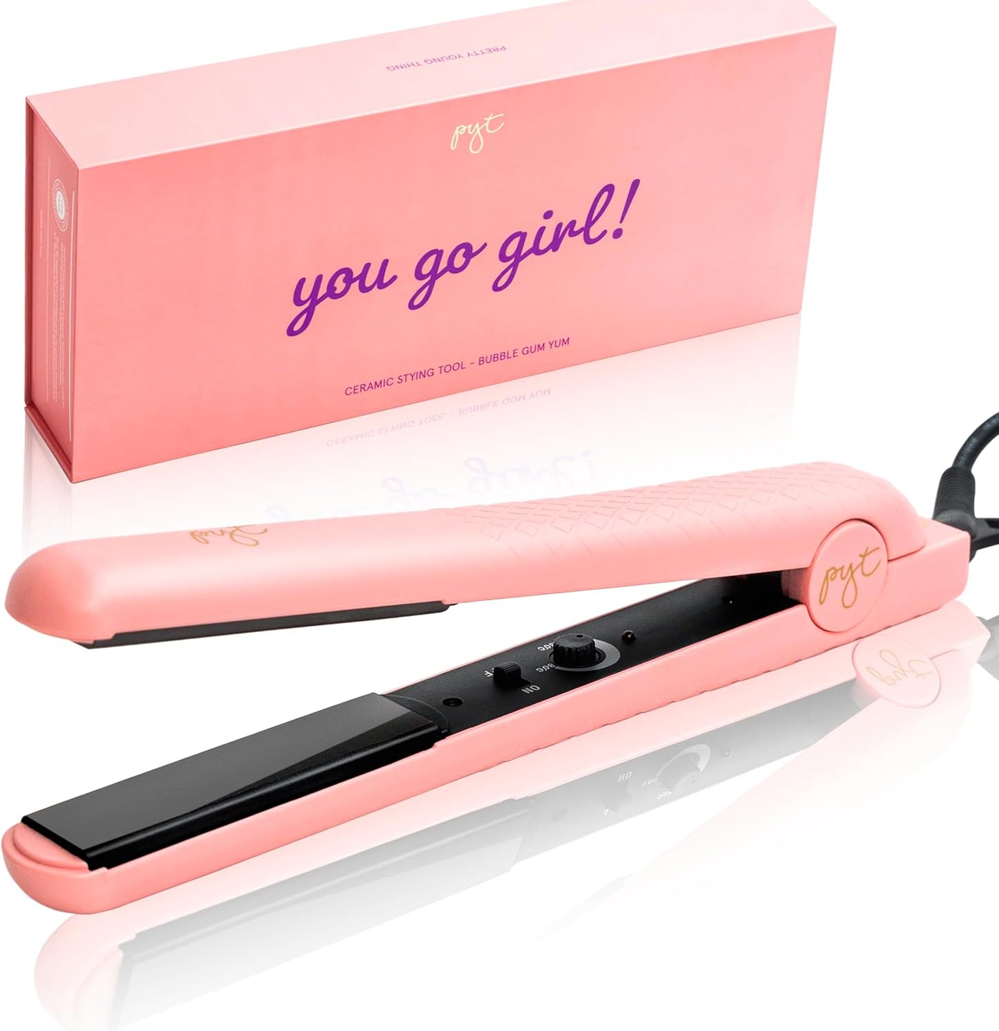 PYT 1.25â Professional Ceramic Hair Straightener â Negative Ion Flat Iron for Frizz-Free Shine, Adjustable Temperature, Dual Voltage, Lightweight Design, Straightens and Curls