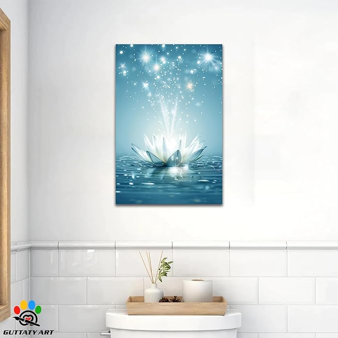 GUTTATY Zen Floral Canvas Wall Art, Water Lily Bloom Picture, Lotus Flower Canvas Art Print, Spiritual Zen Wall Picture, Meditation Spiritual Zen Flower Print for Yoga Spa Spiritual Room 24x36 inch