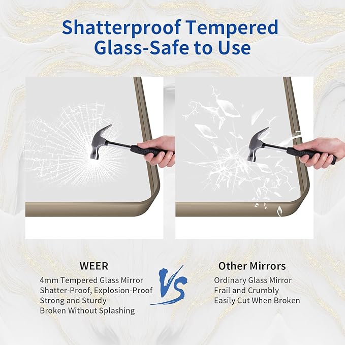 WEER 22x30 Inch Bronze Bathroom Mirror for Vanity, Brushed Bronze Metal Frame Rounded Rectangle Mirror with Tempered Glass, Anti-Rust (Horizontal/Vertical)