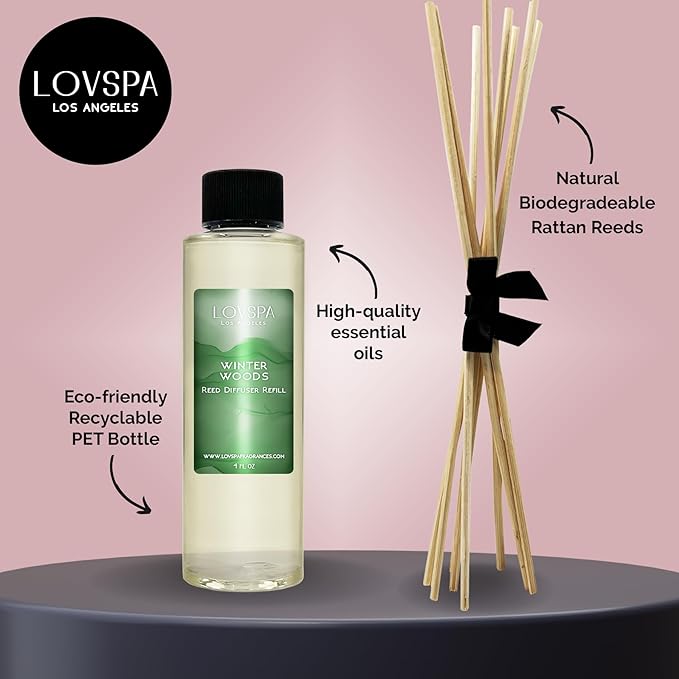 LOVSPA Winter Woods Reed Diffuser Oil Refill with Bamboo Reeds - 4 oz