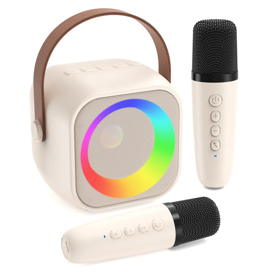 Jeefu Karaoke Machine for Kids, Toys for 3-12 Years Old Girls Gifts, Kids Karaoke Microphone Machine Toy, Best Fun Christmas Birthday Gifts for 5 6 7 8 9 10 11 Years Teens Girl Boys Beige 2 Mic