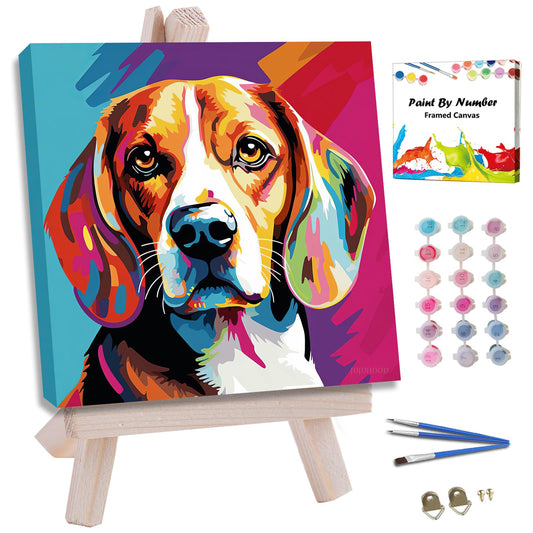 JUJUHOOD Colorful Beagle Paint by Numbers Kit for Adults Beginner & Kids Ages 8-12,Dog Animal Paint by Number Without Easel, Acylic Paint by Numbers for Gift Home Wall Decor 10x10Inch