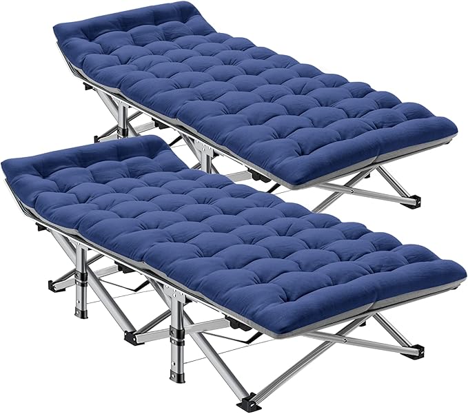 ABORON 2 Pack Folding Camping Cot W/Mat for Adults, Heavy Duty Outdoor Bed with Carry Bag,1200 D Layer Oxford Travel Camp Cots