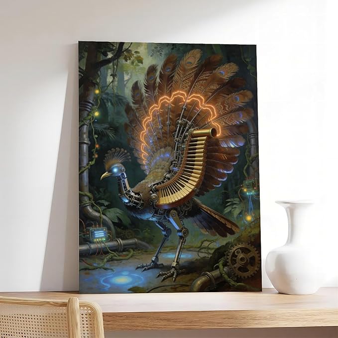 Framed Mechanical Fantasy Wall Art for Living Room TV Wall Vintage Steampunk Aesthetic Home Decor 16x24inch(40x60cm)