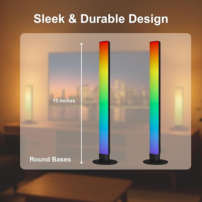 RGB Smart LED Desk Light Bars 2-Pack Music Sync Standing Light Bars for Gaming, Home Office & Ambient Lighting (Remote Control)