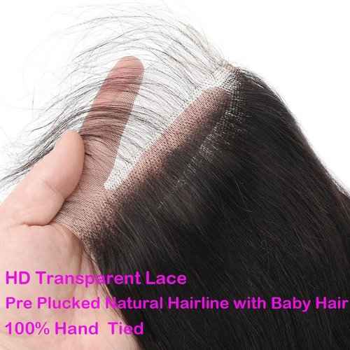 5x5 HD Transparent Closure Body Wave Human Hair Lace Closure Skinlike Brazilian 5x5 Closure 22inch Virgin Body Wave 100% Real Human Hair Free Part Closure Pre Plucked Natural Black Glueless