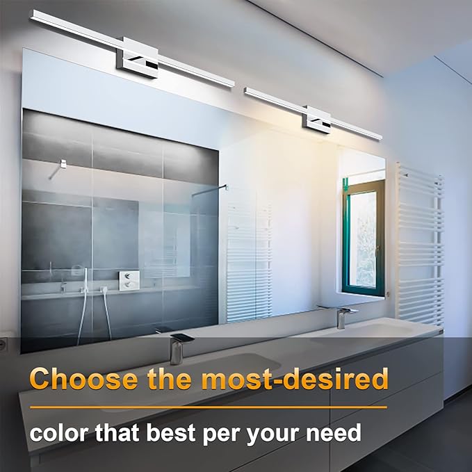 NIORSUN 48 inch Chrome Bathroom Vanity Light,30W 5CCT Dimmable LED Bathroom Lighting Fixtures Over Mirror, Modern Vanity Lights for Bathrooms Restroom Mirror- ETL Certified
