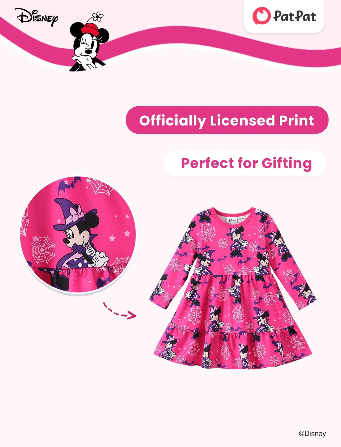 Disney Minnie Mouse Dress Toddler Girl Halloween A-Line Long Sleeve Winter Fall Clothes Cute Kids Outfit Birthday Gift Party Costume 5-6 Yeras