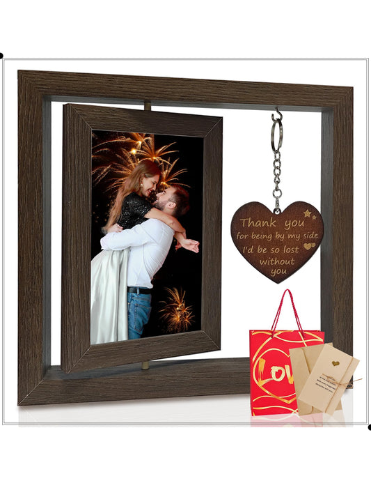 Kinonlus Rotating Photo Frame 4x6 Inch Double-Sided Display for Couples & Parents Gift for Anniversary, Wedding or Family Anniversary Memorial Valentines Thanksgiving Keepsake Decor