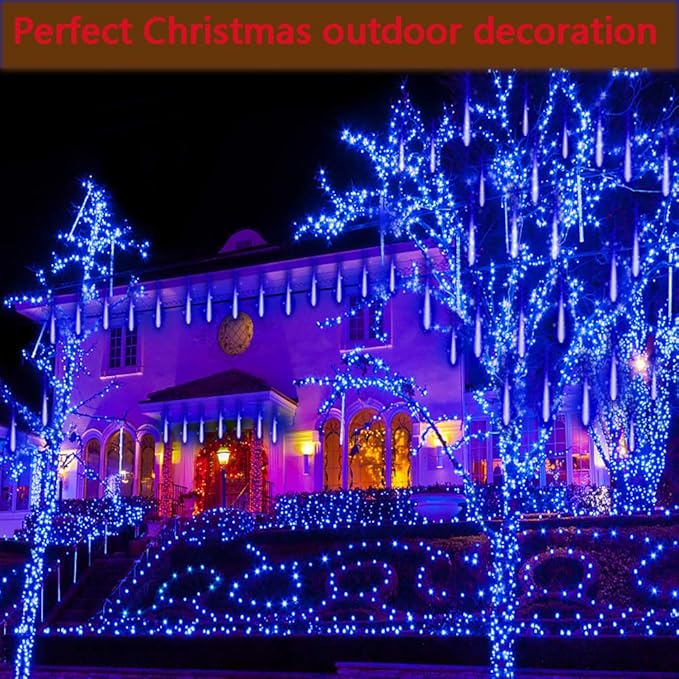 Kwaiffeo Blue Icicle Lights for Outside, Waterproof 40 Tubes LED Meteor Shower Lights for Christmas Halloween Decor Yard Lawn, Equivalent to 5 Sets of 8-Tubes