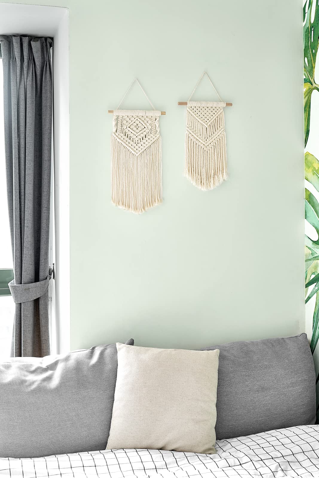 Dahey Small Macrame Wall Hanging 2 Pcs Woven Tapestry Wall Art Decor - Beautiful for Boho Home Bedroom Dorm College Classroom Decor, Apartment, Nursery, Party Decorations, 16.5" L x 10"" W and 17.5""x 10""W"