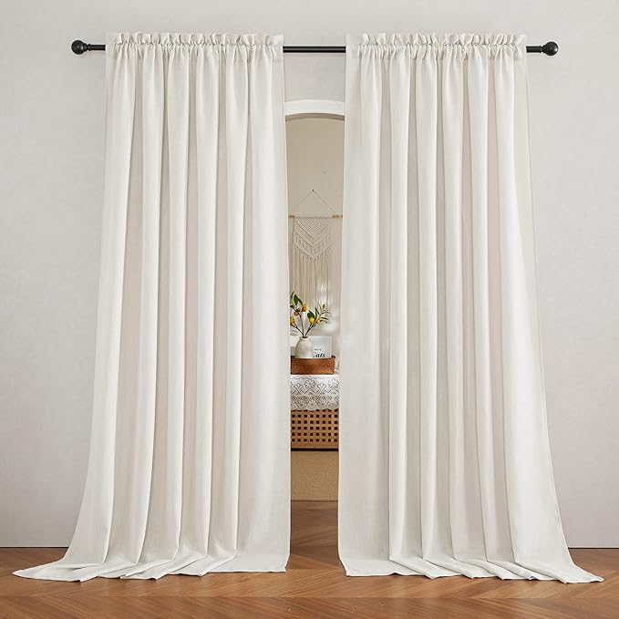 RYB HOME Sheer Curtains Linen Textured Semi Sheer Draperies Light Glare Filtering Privacy Sheer Backdrop for Bedroom Living Room Patio Door Window, Linen, W 70 x L 95 inches Long, 2 Pcs
