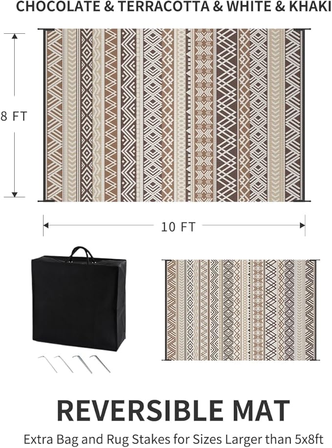 MontVoo Outdoor Rug Carpet 8x10 Waterproof-Patio Rug Mat Reversible RV Camping Rug Picnic Mat Plastic Straw Outside Rug for Balcony Porch Deck Beach-Boho Outdoor Area Rug for Patio Decor Colorful