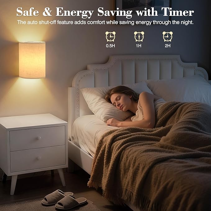 Battery Operated Wall Sconce Set of Two: 10000mAh Wireless Wall Light with Rechargeable Magnetic Bulb - Dimmable Wall Lamp with 7 RGB Colors - Linen Shade Sconces with Remote for Bedroom Living Room