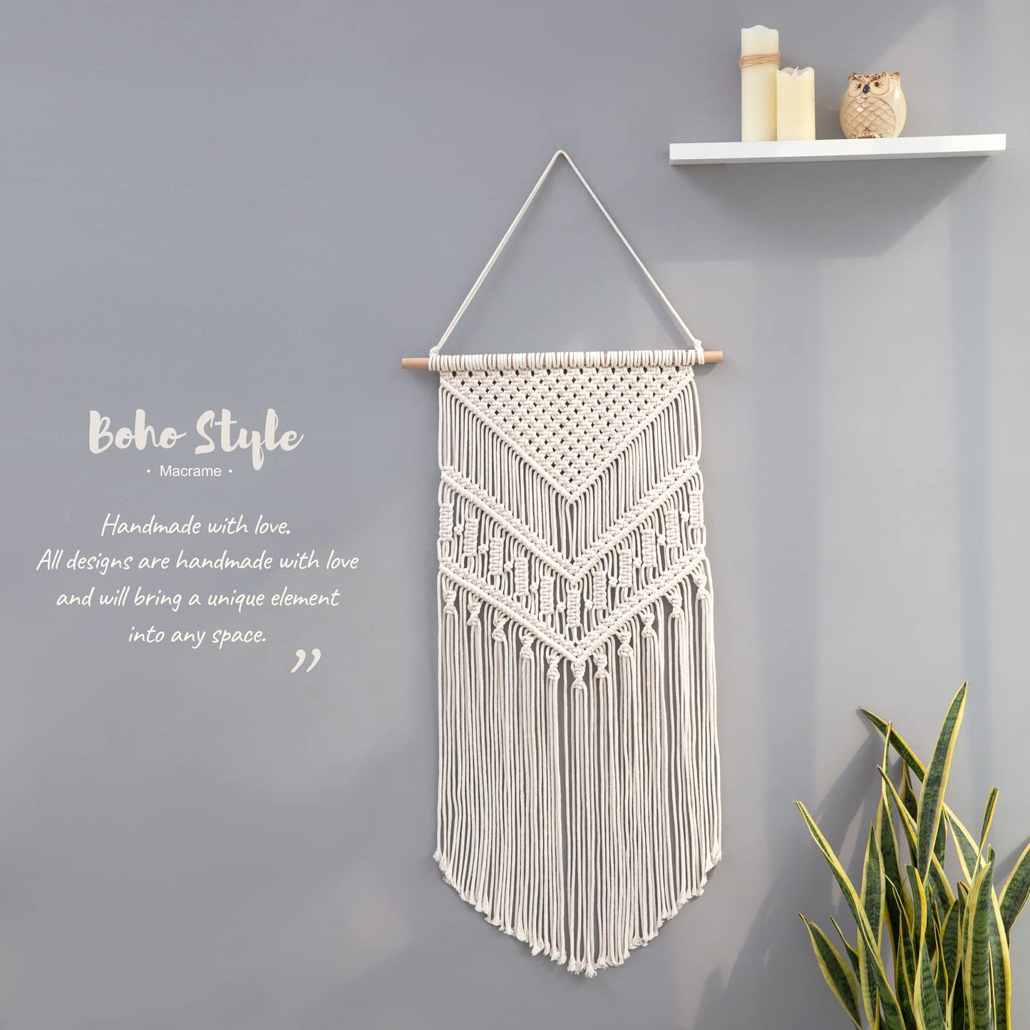 Mkono Macrame Wall Hanging Art Woven Boho Home Décor, Geometric Beautiful Yarn Tapestry Wall Decor for Bedroom, Nursery, Apartment, Dorm Decoration, Christmas Gift for Teen Girl Mom, 17" W x 33"" L"