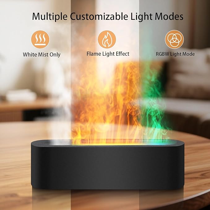 Essential Oil Diffuser, 180ml Flame Air Diffuser Humidifier, Ultrasonic Fireplace Aromatherapy Diffuser with 7-Color LED Light, 3 Timer, Auto-Off for Bedroom Home Room Decor & Gift