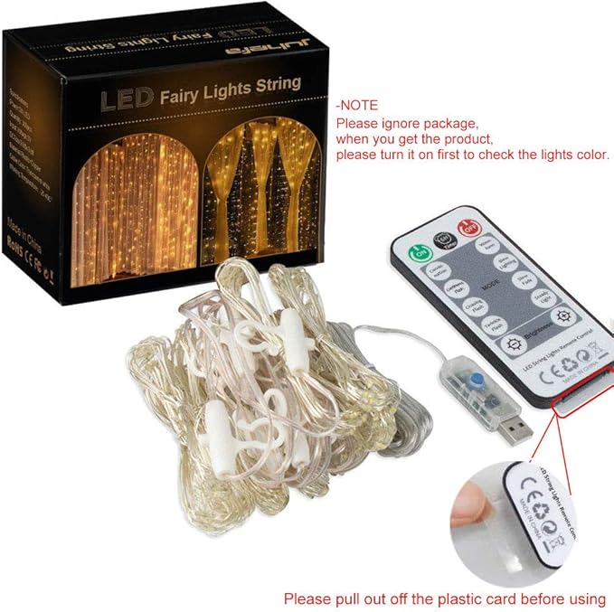 YEOLEH String Lights Curtain,USB Powered Fairy Lights for Party Bedroom Wall,8 Lighting Modes & IP64 Waterproof Ideal for Wedding Valentines Day Decor (Warm White)