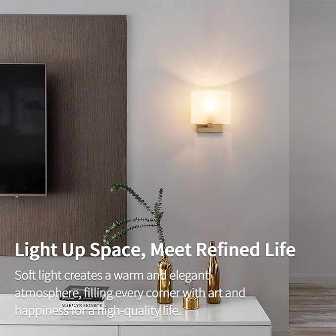 Hardwired Wall Sconces Set of 2, Modern Acrylic Shade Wall Light Fixture, Gold Walls Mounted Lamp with Ceramic Lamp Holder, Classic E26 Bulb Walls Lighting for Bedroom, Hallway 【No Bulb Included】
