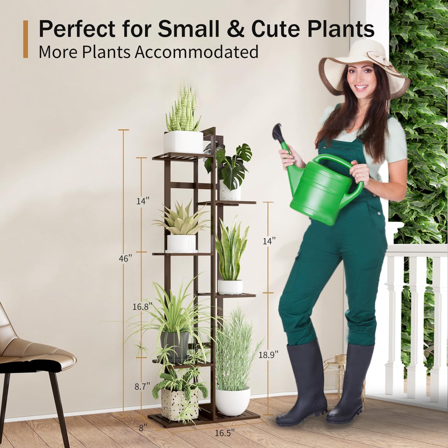 DolceLuna Plant Stand Indoor 6 Tier, Bamboo Plant Shelf Corner Display Rack, 46 Inch Tall Multiple Planter Pot Holder, Space-Saving Flower Stand for Living Room Balcony Garden Patio