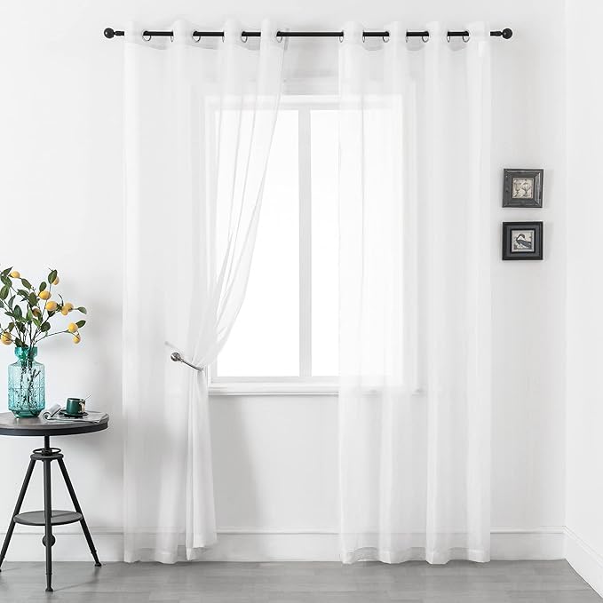 108 Inch Sheer Curtains for Living Room Bedroom Apartment Window 2 Panels Grommet Voile Drape Semi Sheer Curtain for Wedding Baby Shower Party Backdrop Outdoor White 52X108 Inches 9 FT Extra Long