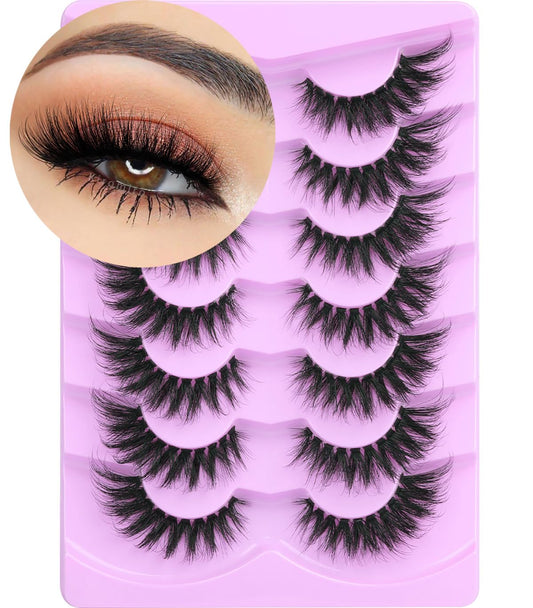 Lashes Clear Band Fox Eye Lashes 3D Volume Faux Mink Eyelashes Wispy False Eyelashes Strips 7 Pairs by Kiromiro