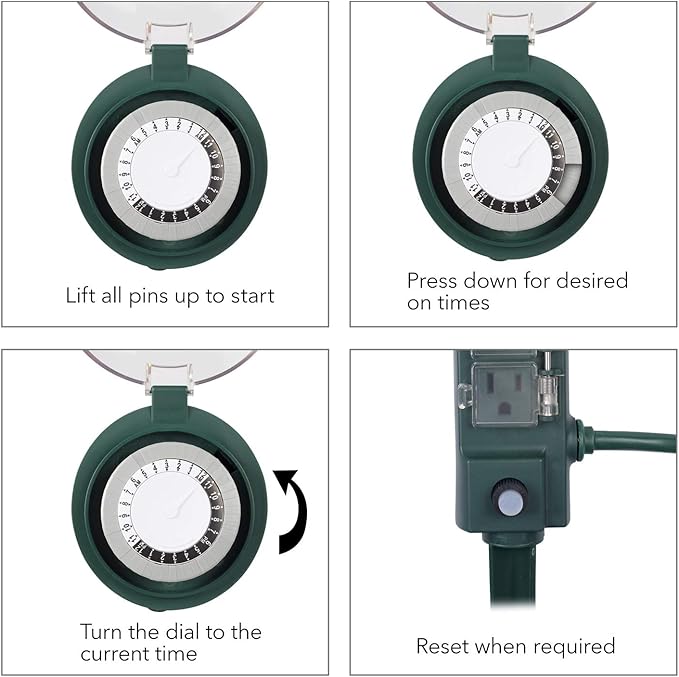 BN-LINK Outdoor Power Stake Timer with Mechanical, 6 Grounded Outlets - 6 ft Cord, Weatherproof for Outdoor Lamps Lights 1875W/15A ETL Listed
