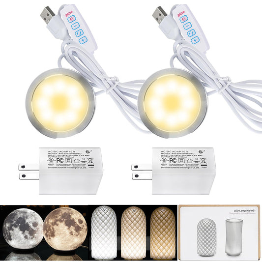 Cxydm led lamp kit 001 Compatible with Bambu Lap H2D/A1/A1mini/P1S/P1P/X1C Light kit, Three Colors with Power-Off Color Memory, Makerworld‘s 3D Printed DIY Light Models, 5V USB Powered, 2Pack+Charger