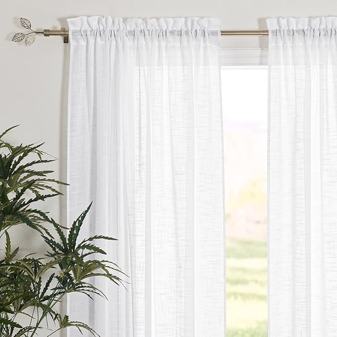 RYB HOME White Sheer Curtains for Kitchen, Light Filtering Textured Short Durability Drapes for Small Window, Curtain Tiers for Bathroom, W 42 x L 45 inches, 2 Panels Set