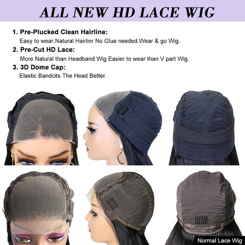 K KF BEAUTY U 24Inch Wear and Go Glueless Wigs Human Hair Body Wave 6x4 HD Lace Front Human Hair Wigs for Beginneers Headband Wig Human Hair Pre Plucked Lace with Baby Hair 180% Denisty