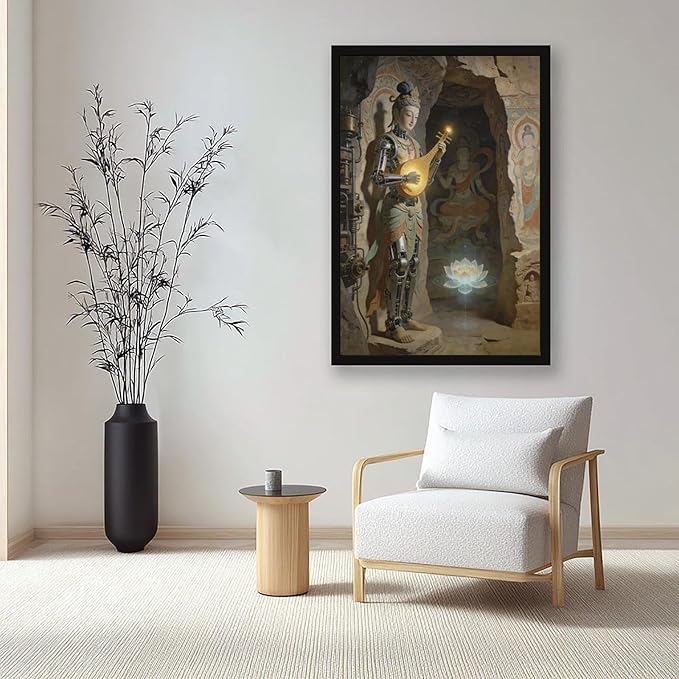 Framed Steampunk Mechanical Fairy Wall Art - Cultural Retro-Futuristic Poster for Home Office Bedroom Decor 08x12in