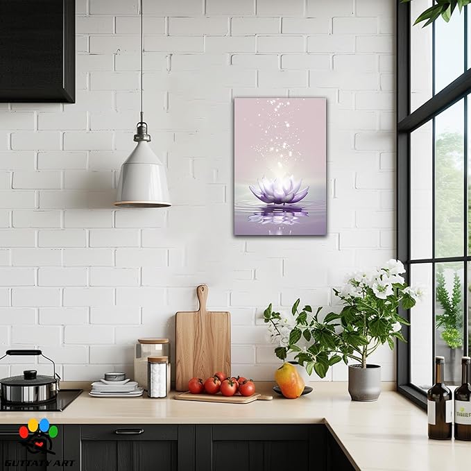 Zen Canvas Wall Art, White Lotus Flower Bloom in Water Wall Poster, Lotus Flower Canvas Art Print, Calm Relax Picture, Modern Framed Spiritual Home Artwork for Bathroom Spa Yoga Decor 32x48 inch