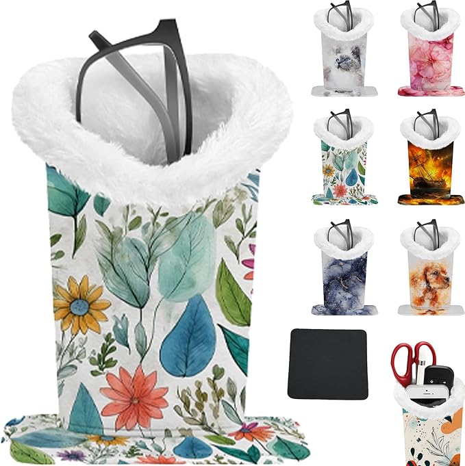 Eyeglasses Holder with Soft Furry Lining and Magnetic Base, Storage Organizer Holder Case for Nightstand