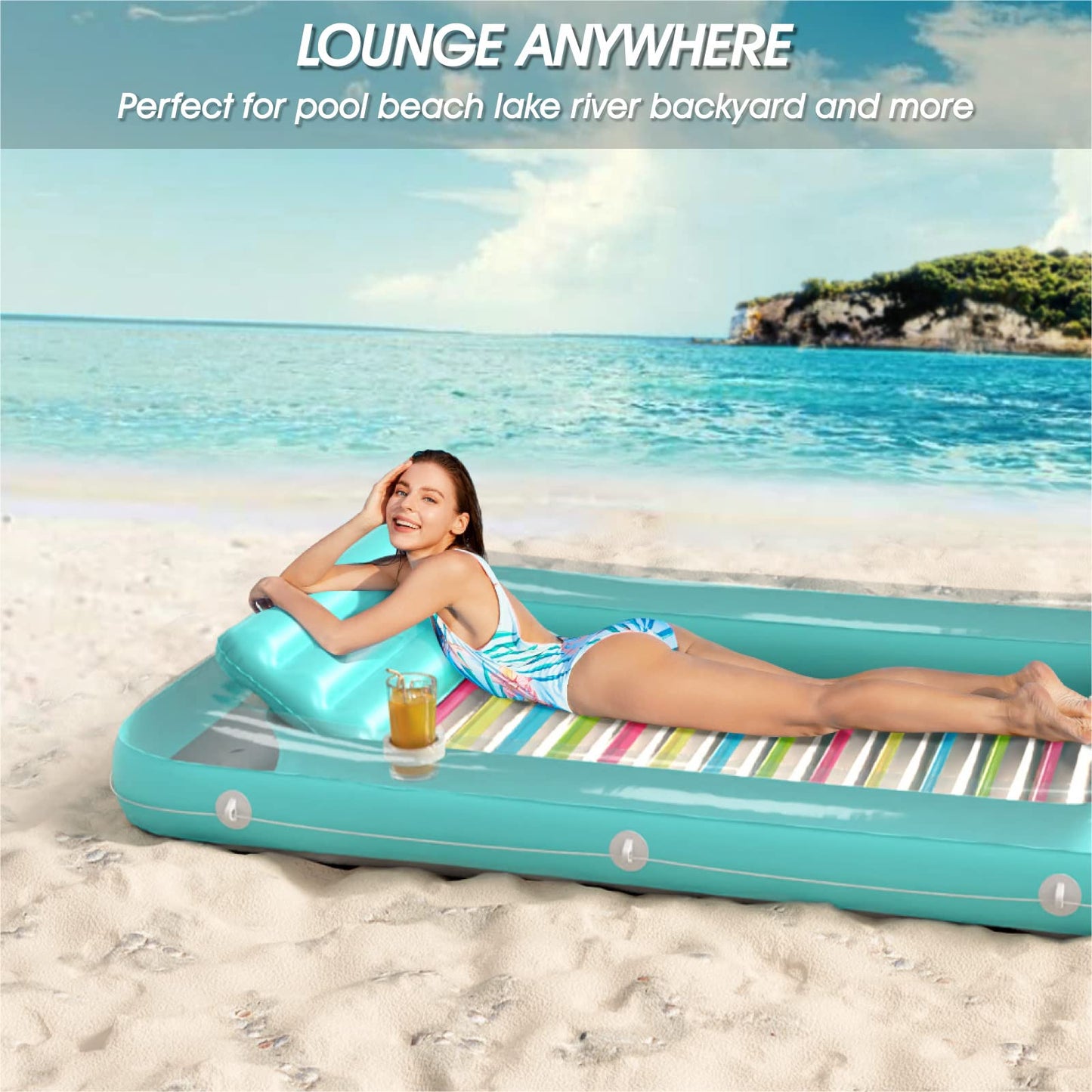 Jasonwell 4 in 1 Inflatable Tanning Pool Lounger Float - Sunbathing Lounge Floatie Raft Toys, Water Filled Tanning Bed Mat Pad Blow Up Kiddie Pool with Ball Pit for Adult, Kids (L)