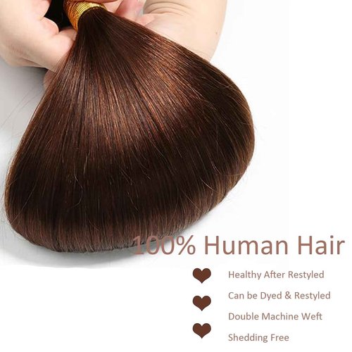 Habiliana Bundles Human Hair 22 24 26 Inch Straight Dark Brown 4 Human Hair Bundles 11A Unprocessed Brazilian Virgin Quick Weave Hair Extensions for Black Women