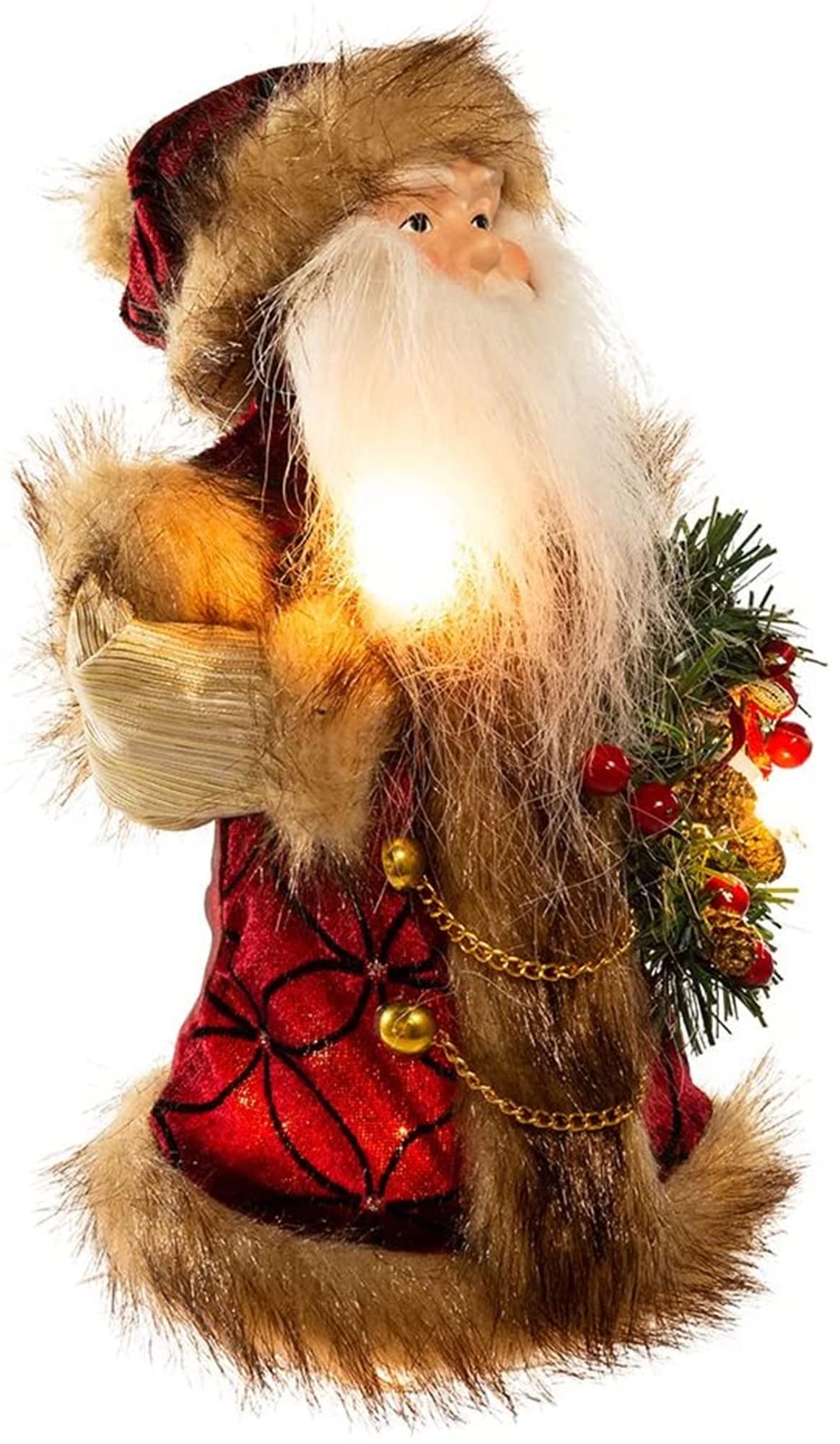 Kurt Adler 10-Light Burgundy and Brown Santa Treetop, 10-Inch