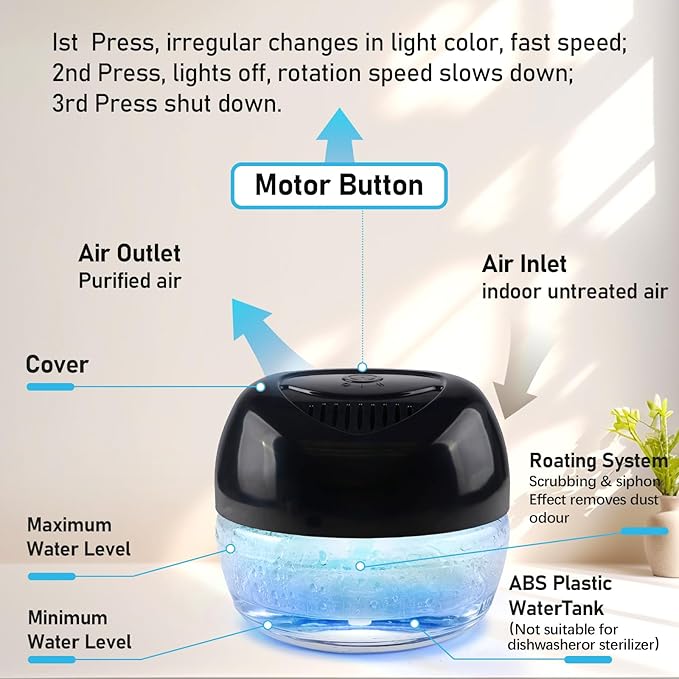 Purifier Air Washer, Air Fresher Aroma Diffuser for Home, Office, Air Purifier with Night Light (Black)