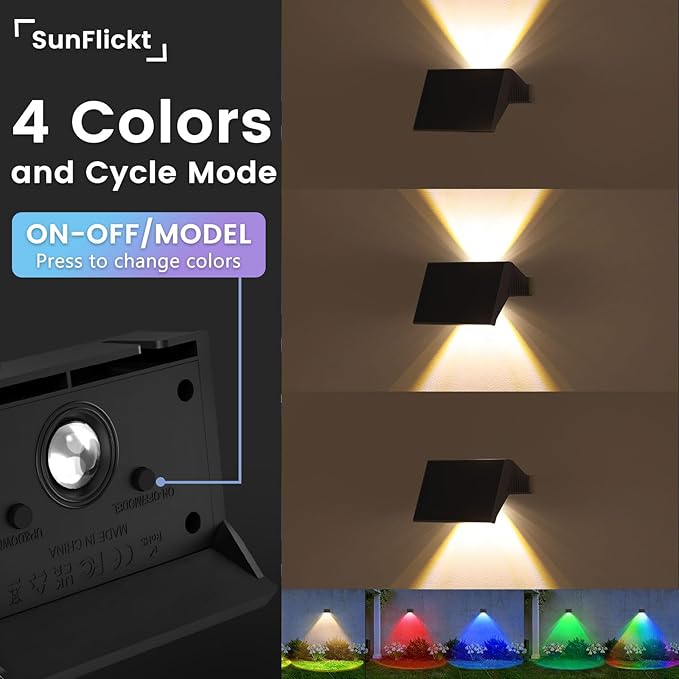 Solar Fence Lights Outdoor, 10-Pack Fence Lights Solar Powered with Up/Down Buttons, IP67 Waterproof for Outside, 120LM Auto Dusk to Dawn for Wall/Patio/Yard/Railing/Deck/Pathway (White & RGB)