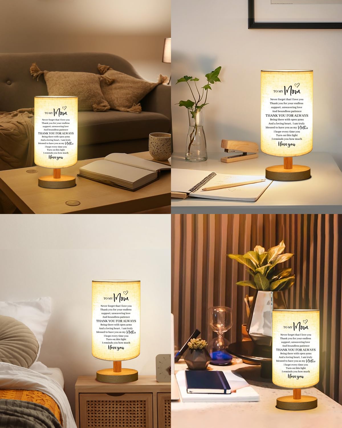 Birthday Gifts for Mom from Daughter Son, to My Mother Fabric Table Lamp, Mom Birthday Christmas Gifts from Kids, Bedside Table Lamp Presents for Mother