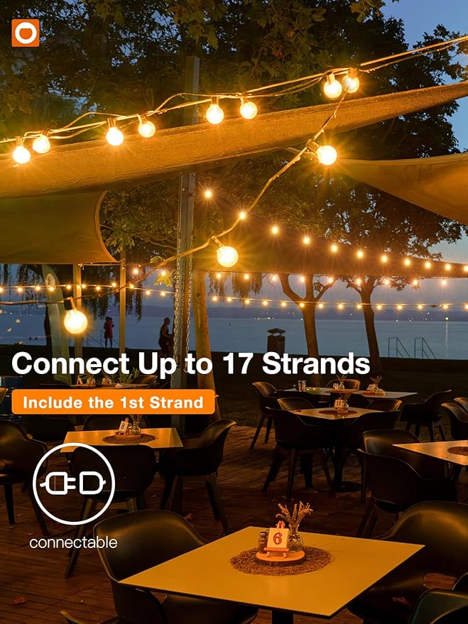 addlon 100FT(2-Pack*50FT) Outdoor String Lights, G40 Globe LED Patio Lights Waterproof with 54 Shatterproof Bulbs(4 Spare), ETL Dimmable Outside Hanging Lights Connectable for Yard Garden Backyard