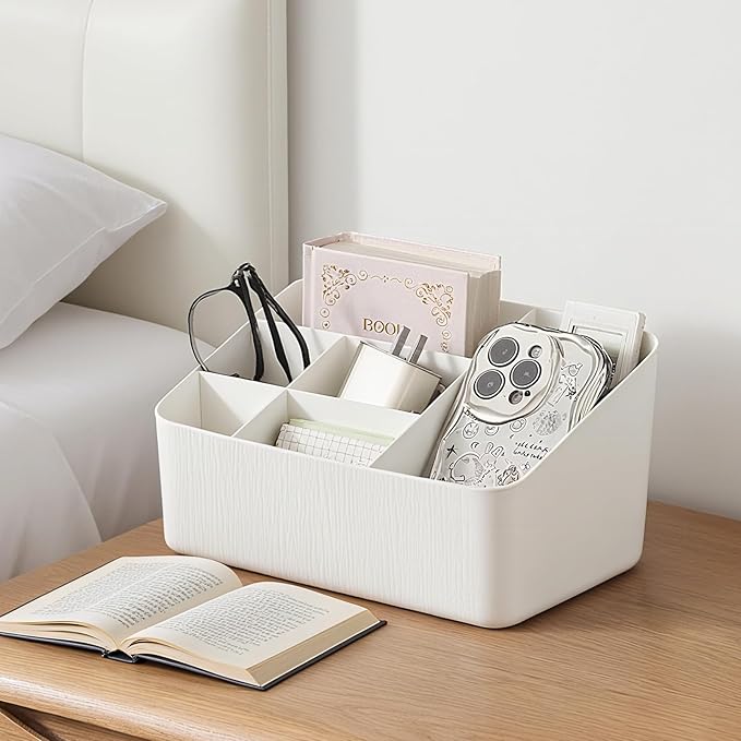 Desk Organizer with 7 Compartments Nightstand Organizer & Bedside Organizer for Dorm, Office Desk, Pen, Pencil, Remote Control Holder, Skincare & Stationary