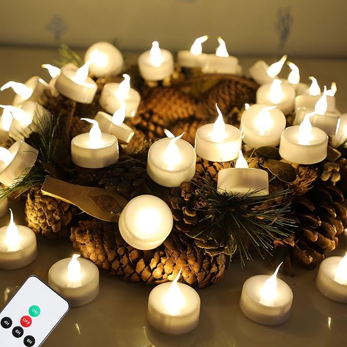 Topstone LED Candles with Remote and Timer,400+ Hours Battery Life,Realistic Flickering Flameless Votive Candles,Safe Decorative Lighting for Christmas/Wedding/Home Decor - 12 Pack Warm White