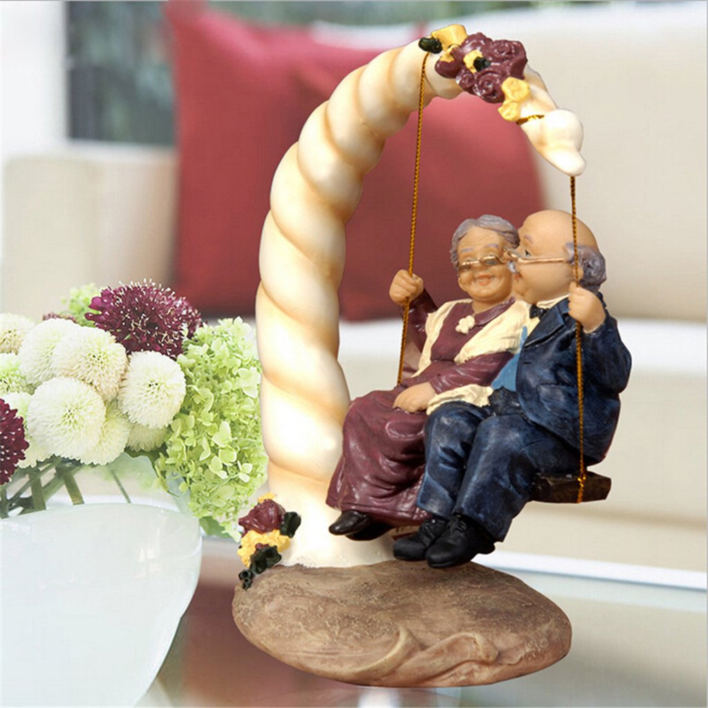 Grandparents Parents Anniversary Wedding Gift Resin Loving Elderly Couple Figurines Decoration Old Age Life Home Decor for Bedroom Living Room with Gift Card (swidng)