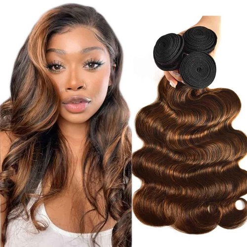 Fabimiya Human Hair Bundles 20 22 24 Inch Chocolate Brown P4/30 Body Wave Bundles Human Hair 100% Unprocessed Soft Sewn In Hair with Double Weft for Black Women