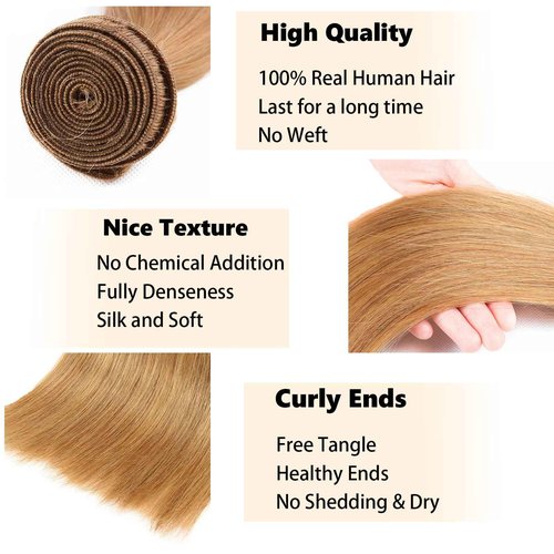 Fabimiya 20 22 24 Inch Human Hair Bundles Honey Blonde 27# Straight Bundles Human Hair 100% Unprocessed Soft Sewn In Hair with Double Weft for Black Women