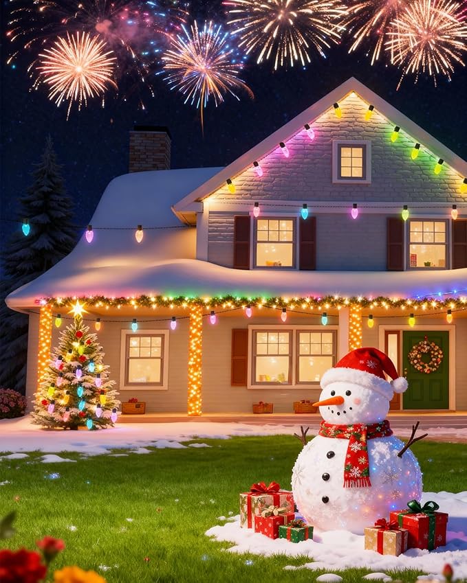YAYZA! Smart C9 Christmas Lights Outdoor, 200 LED 130 FT RGB C9 String Lights with APP & Remote Control, 105 Modes, Music Sync, Connectable Waterproof Christmas Lights for Roofline Patio Xmas Decor