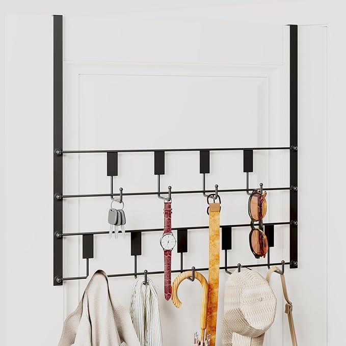 Over The Door Hooks for Hanging, 9 Hooks Over Door Hanger, Coat Rack and Towel Rack for Hanging, Door Towel Hanger and Hooks for Bathroom Organizer