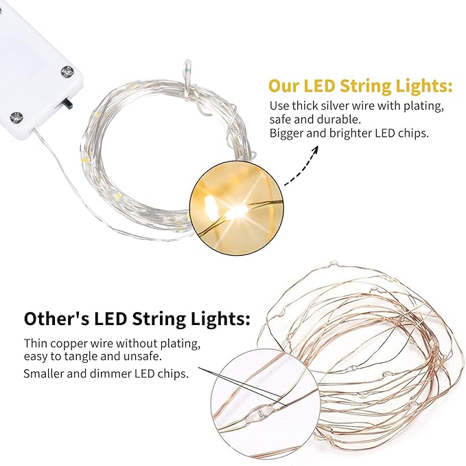 Brightown 12 Pack Multi Color Led Fairy Lights Battery Operated String Lights Waterproof Silver Wire 7 Feet 20 Led Firefly Starry Moon Lights for DIY Wedding Party Bedroom Patio Christmas