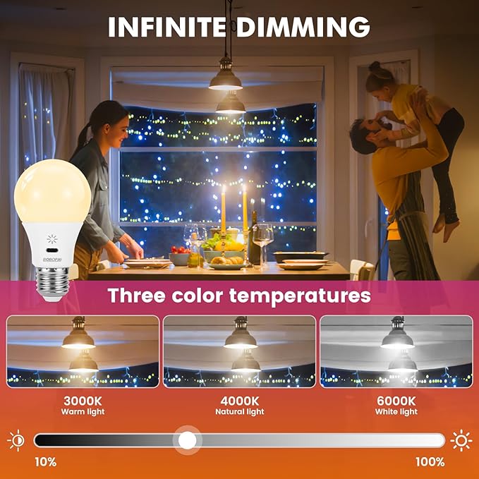 LED Rechargeable Light Bulbs With Remote ＆ Touch Dimmable, E26 Battery Operated Light Bulb for Lamps, RGB 12 Colors, 2600mAh USB battery backup Light Bulb With Timer, A19 Small Light Bulbs 2 Pack