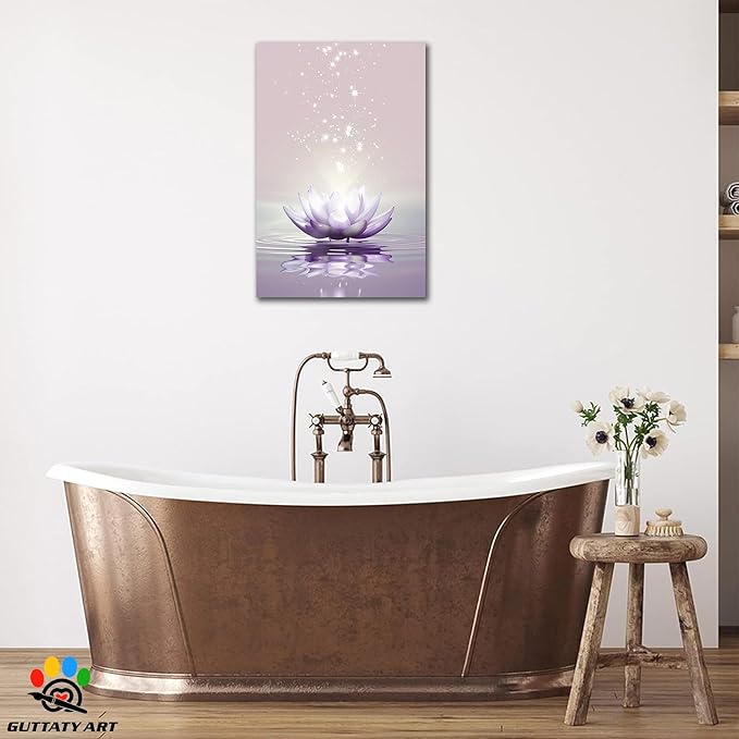 Zen Canvas Wall Art, White Lotus Flower Bloom in Water Wall Poster, Lotus Flower Canvas Art Print, Calm Relax Picture, Modern Framed Spiritual Home Artwork for Bathroom Spa Yoga Decor 18x24 inch