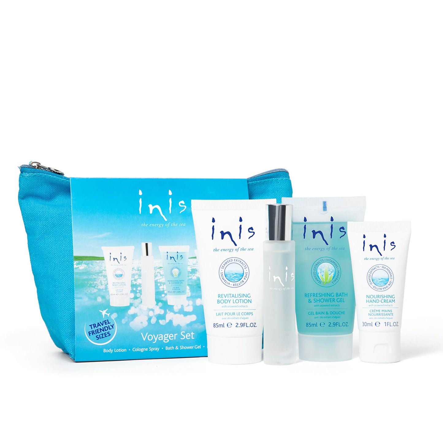 Inis the Energy of the Sea Voyager Gift Set - Hydrating Body Lotion - Refreshing Shower Gel - Body Wash - Unisex Cologne - Hand Cream For Women - Perfume - Travel Size Cosmetics With Cosmetic Bag